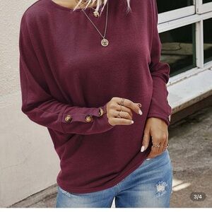 Women's Burgundy Top with Gold Button Accents